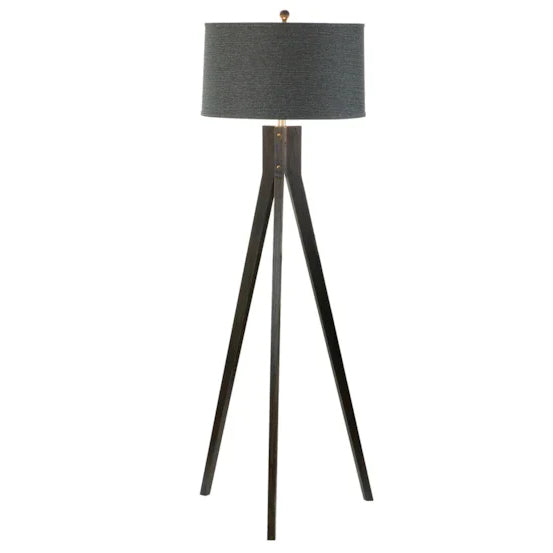 62 Inch Ebony Black Wood Tripod Floor Lamp