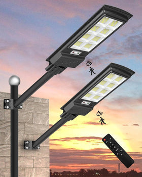 100000LM 1000W Solar Street Lights,384 LEDs Solar Security Flood Lights Outdoor,Solar Powered Dusk to Dawn Motion Lights for Yard,Garage,Garden & Playground,IP65 Waterproof Commerical Light,Pack of 2