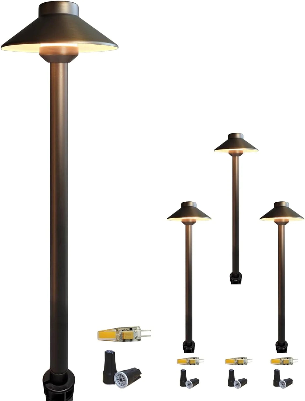 Brass Low Voltage Sidewalk Lights Bronze Finish 4-Pack with G4 LED Bulb,12-15V AC/DC Garden Lights Outdoor Electric,Pathway Lights for Yard,IP65 Waterproof,2700K Landscape Lighting