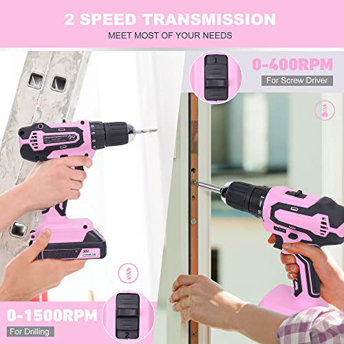 232-Piece 20V Pink Cordless Lithium-ion Drill Driver and Home Tool