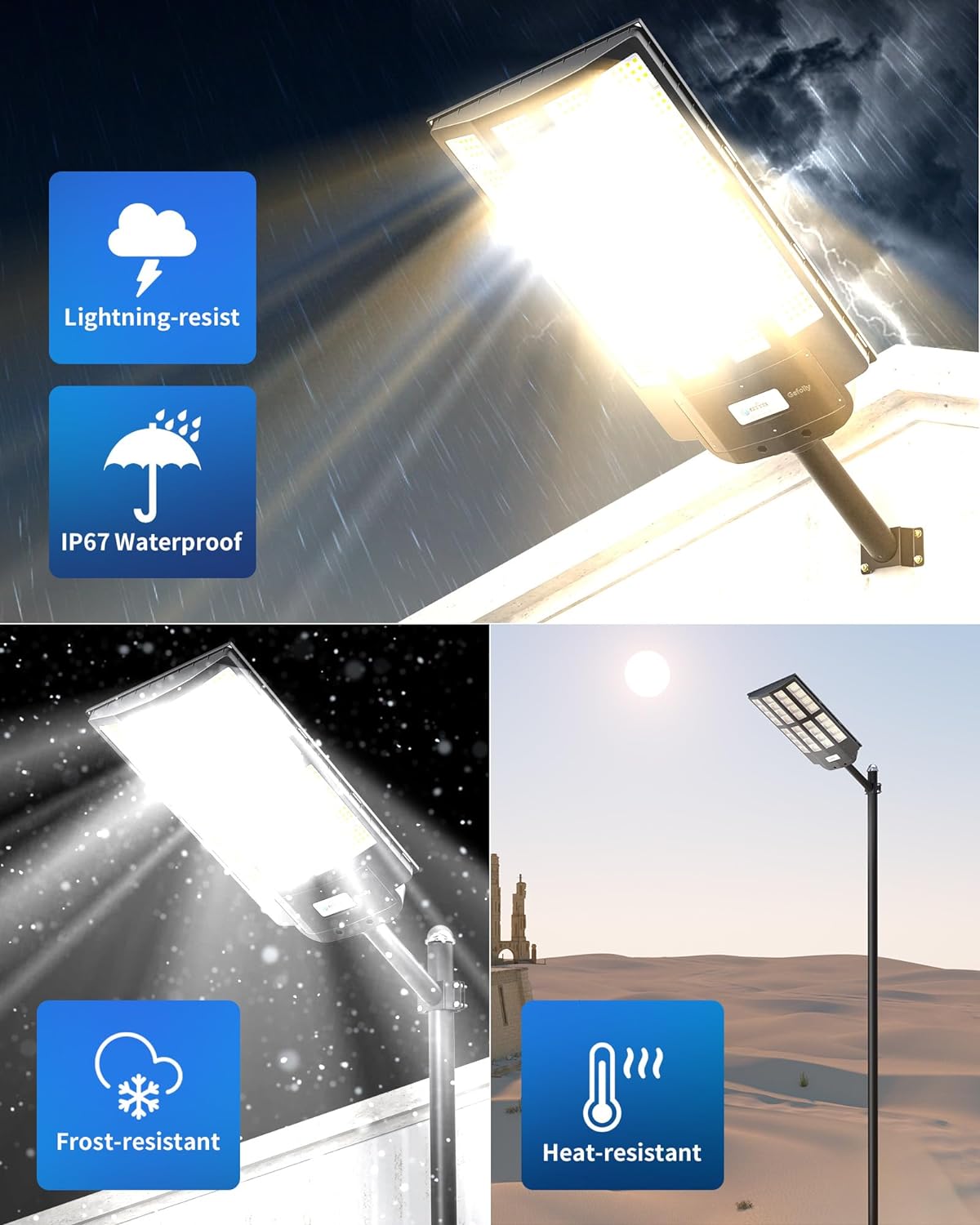 4000W Solar Street Light Outdoor, Wide Angle 350000LM 3000K/4000K/6500K Commercial Parking Lot Lights Dusk to Dawn, IP67 Solar Flood Outdoor Area Lightning for Basketball Court, Road, Yard