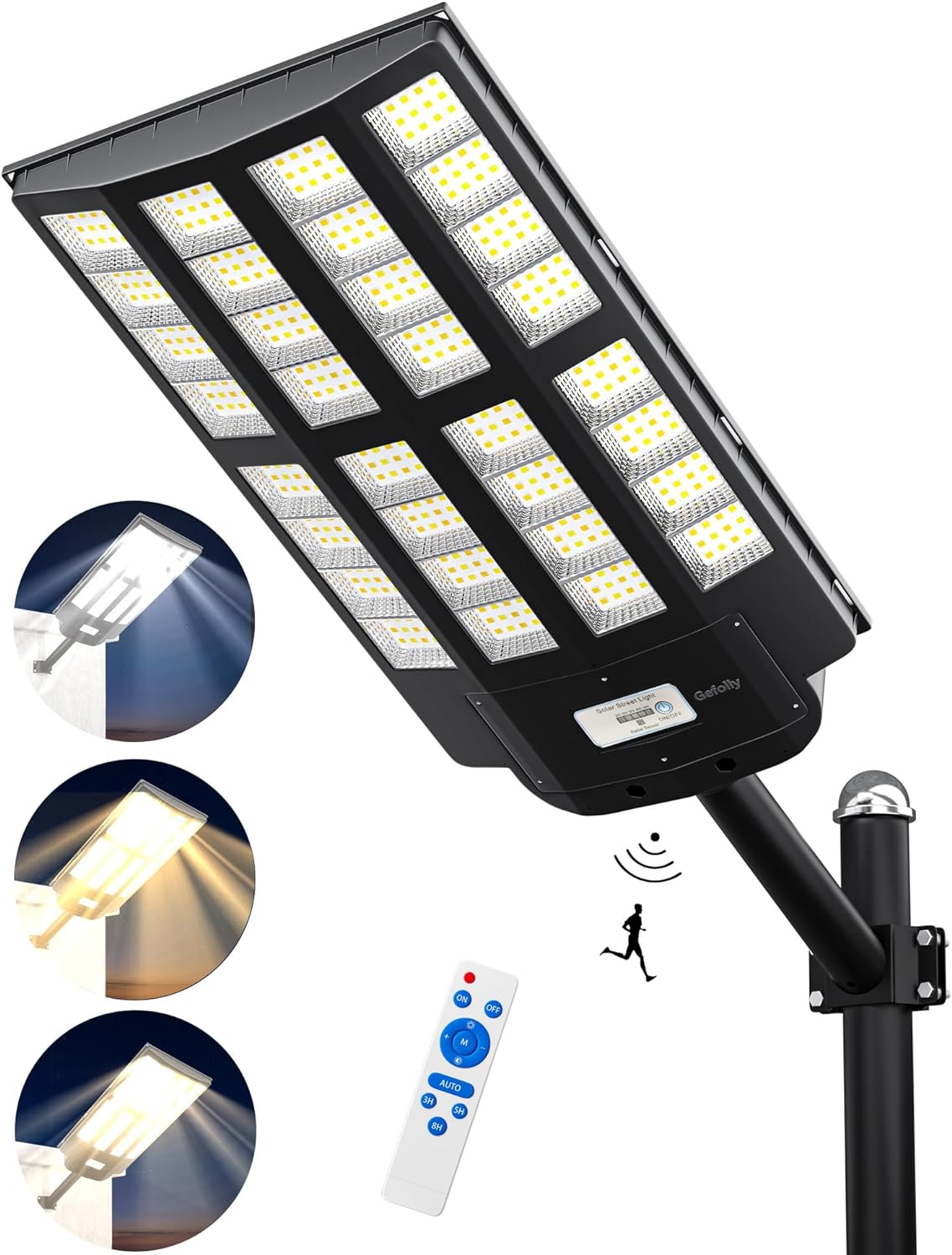 4000W Solar Street Light Outdoor, Wide Angle 350000LM 3000K/4000K/6500K Commercial Parking Lot Lights Dusk to Dawn, IP67 Solar Flood Outdoor Area Lightning for Basketball Court, Road, Yard