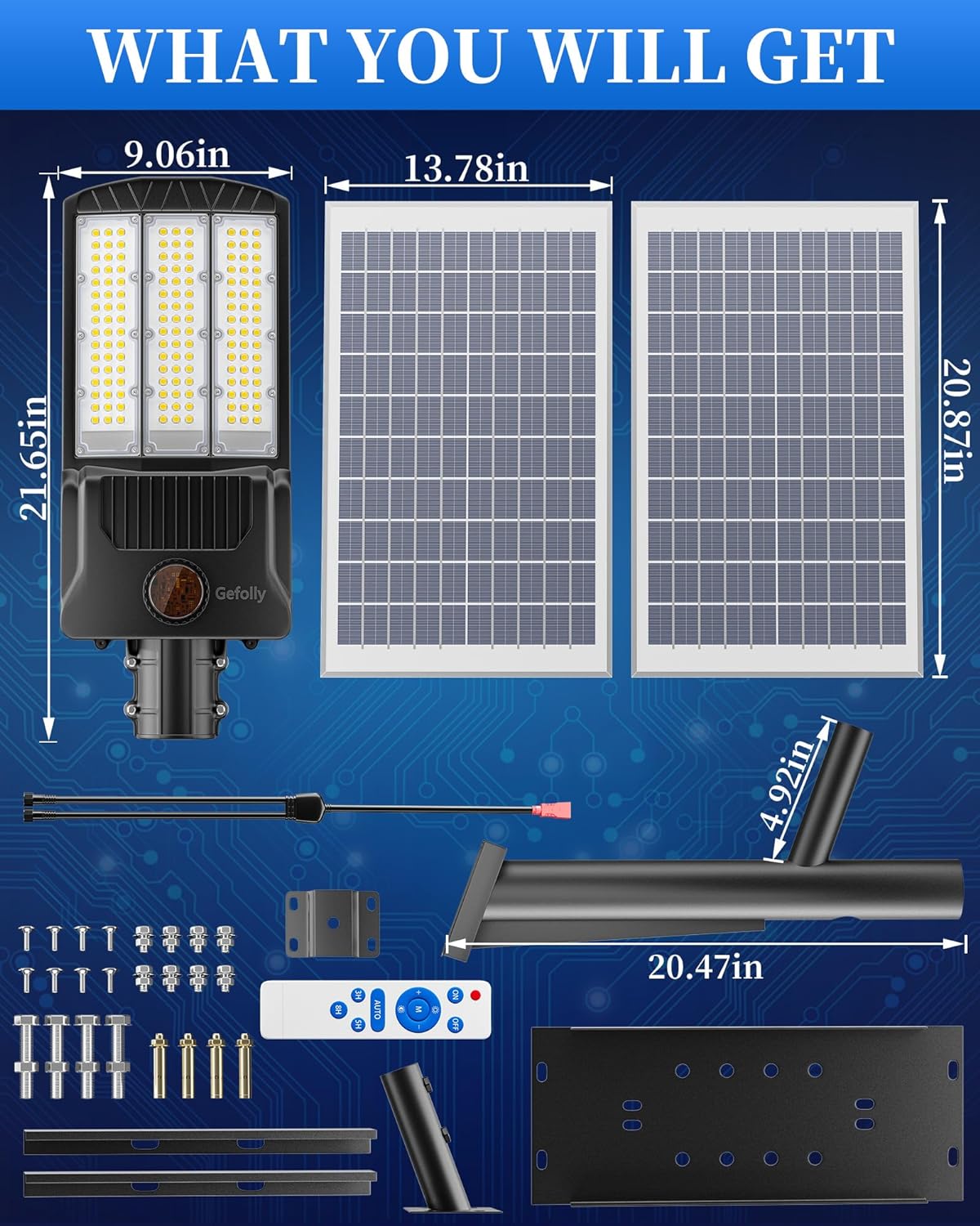 4000W Solar Street Light Outdoor, Wide Angle 350000LM 3000K/4000K/6500K Commercial Parking Lot Lights Dusk to Dawn, IP67 Solar Flood Outdoor Area Lightning for Basketball Court, Road, Yard