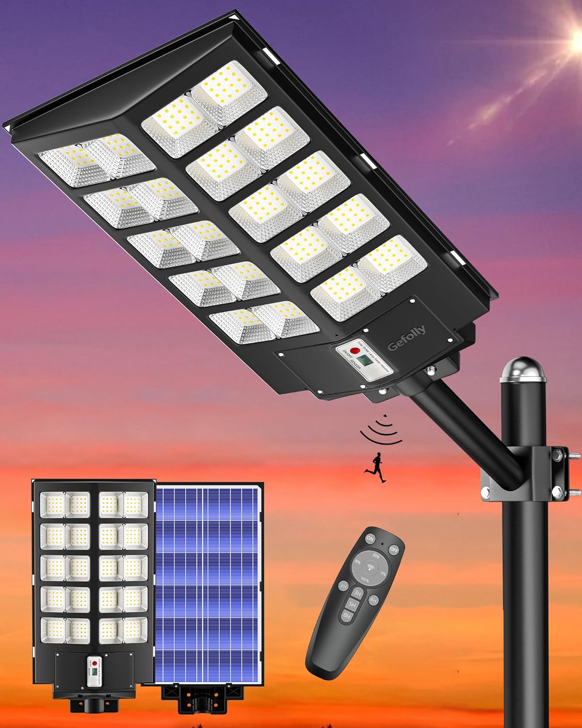 4000W Solar Street Light Outdoor, Wide Angle 350000LM 3000K/4000K/6500K Commercial Parking Lot Lights Dusk to Dawn, IP67 Solar Flood Outdoor Area Lightning for Basketball Court, Road, Yard