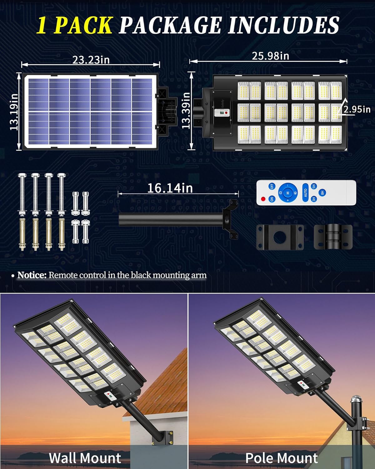 4000W Solar Street Light Outdoor, Wide Angle 350000LM 3000K/4000K/6500K Commercial Parking Lot Lights Dusk to Dawn, IP67 Solar Flood Outdoor Area Lightning for Basketball Court, Road, Yard