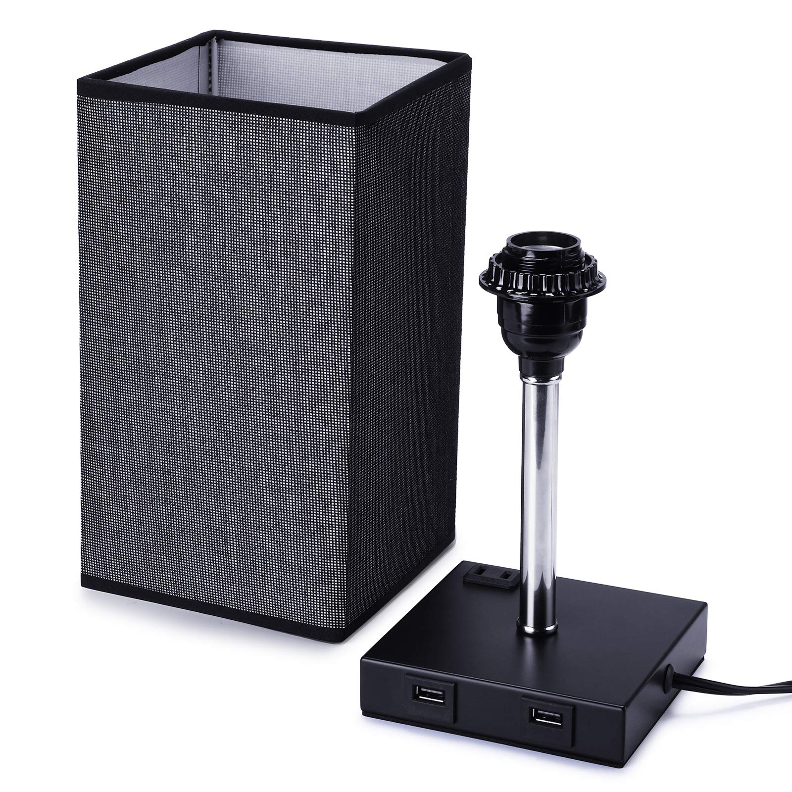 Lightessluxe Set of 2 Black Nightstand Lamps - Dimmable Touch Table Lamps with AC Outlet and 2 USB Ports