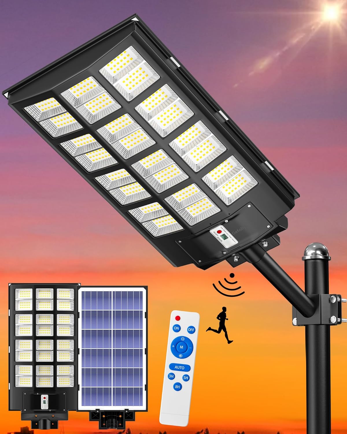 4000W Solar Street Light Outdoor, Wide Angle 350000LM 3000K/4000K/6500K Commercial Parking Lot Lights Dusk to Dawn, IP67 Solar Flood Outdoor Area Lightning for Basketball Court, Road, Yard