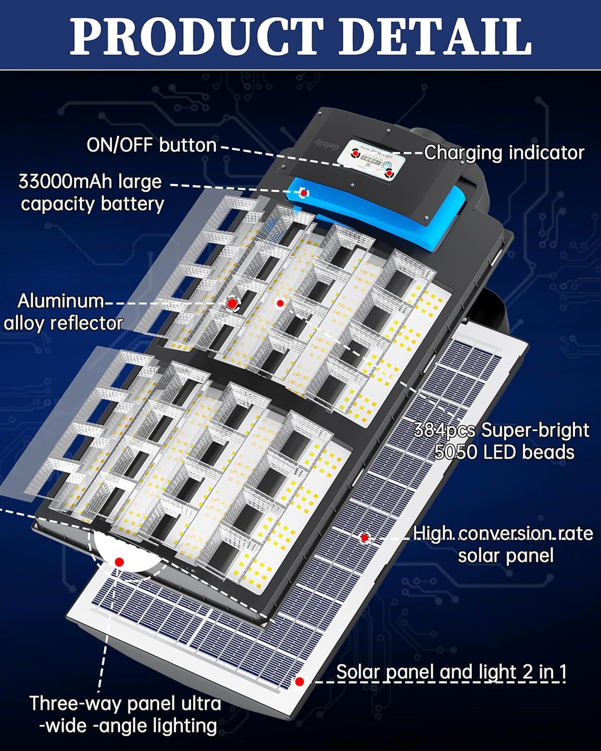 4000W Solar Street Light Outdoor, Wide Angle 350000LM 3000K/4000K/6500K Commercial Parking Lot Lights Dusk to Dawn, IP67 Solar Flood Outdoor Area Lightning for Basketball Court, Road, Yard