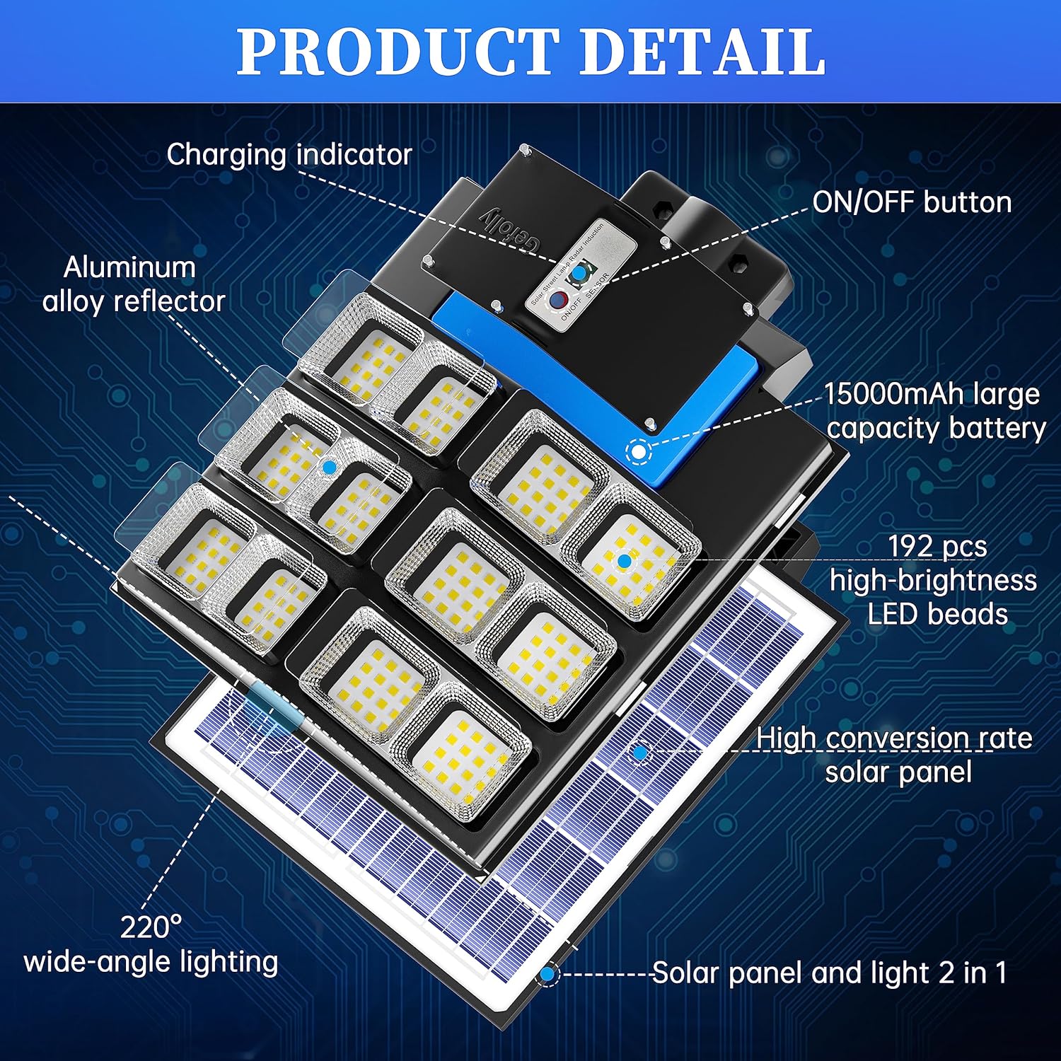 4000W Solar Street Light Outdoor, Wide Angle 350000LM 3000K/4000K/6500K Commercial Parking Lot Lights Dusk to Dawn, IP67 Solar Flood Outdoor Area Lightning for Basketball Court, Road, Yard