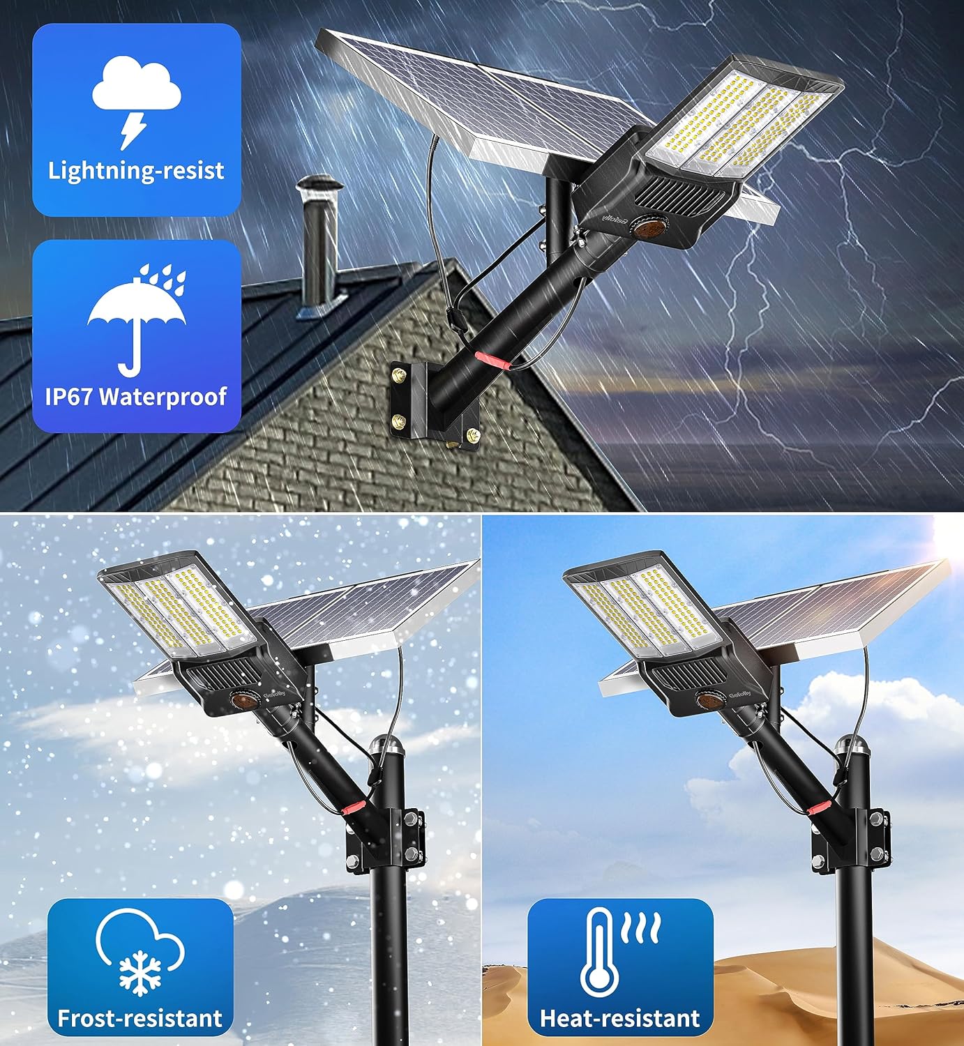 4000W Solar Street Light Outdoor, Wide Angle 350000LM 3000K/4000K/6500K Commercial Parking Lot Lights Dusk to Dawn, IP67 Solar Flood Outdoor Area Lightning for Basketball Court, Road, Yard