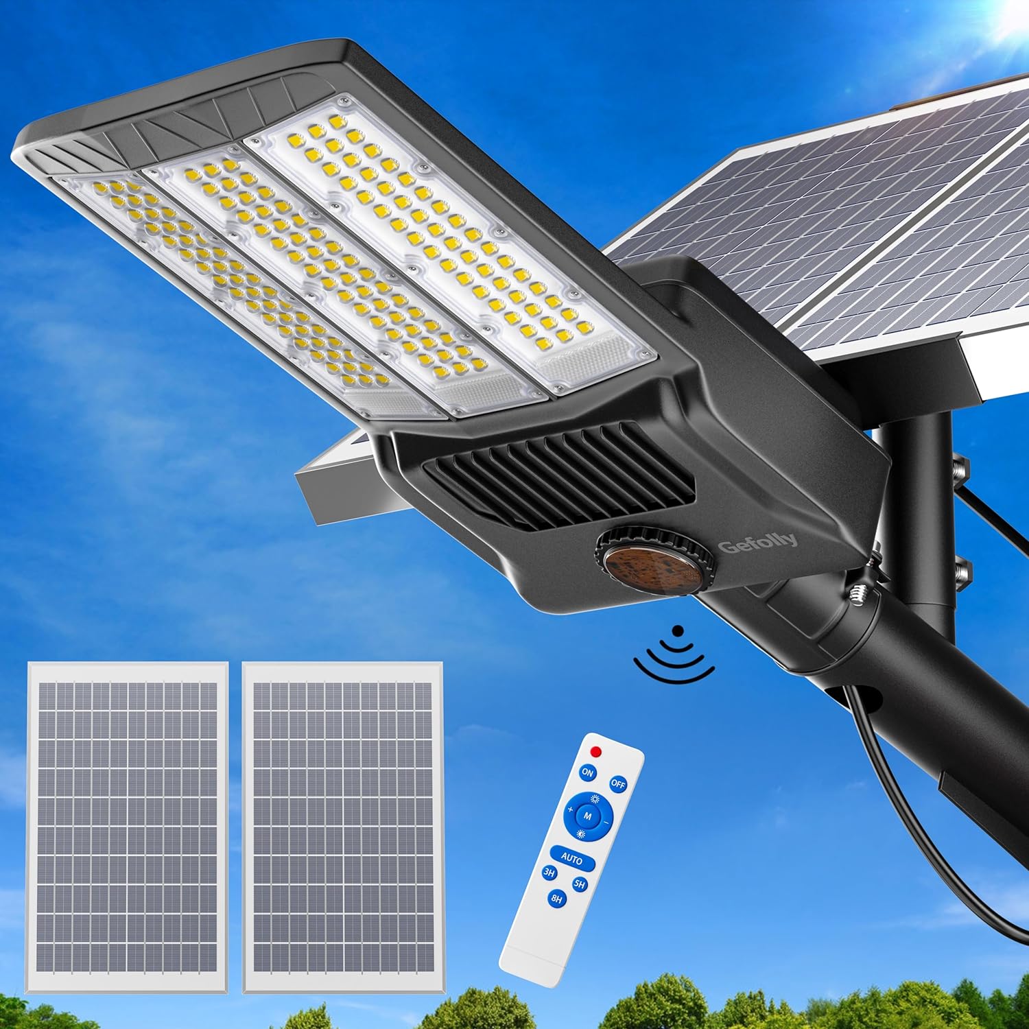 4000W Solar Street Light Outdoor, Wide Angle 350000LM 3000K/4000K/6500K Commercial Parking Lot Lights Dusk to Dawn, IP67 Solar Flood Outdoor Area Lightning for Basketball Court, Road, Yard