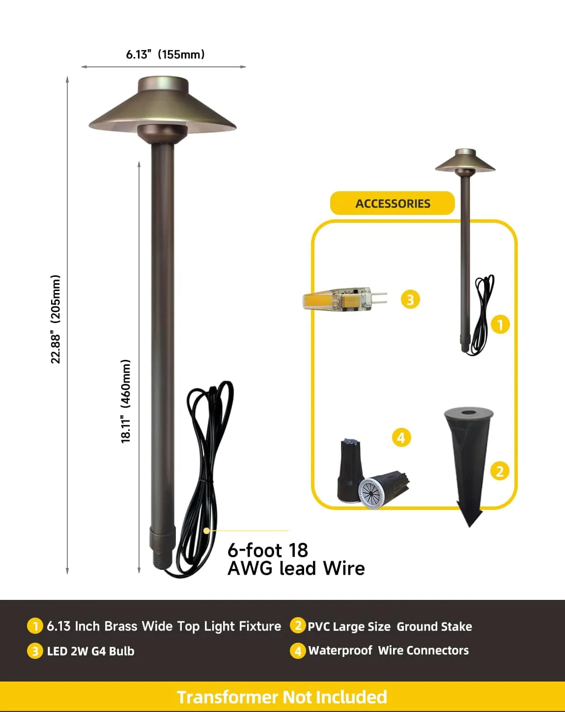 Brass Low Voltage Sidewalk Lights Bronze Finish 4-Pack with G4 LED Bulb,12-15V AC/DC Garden Lights Outdoor Electric,Pathway Lights for Yard,IP65 Waterproof,2700K Landscape Lighting