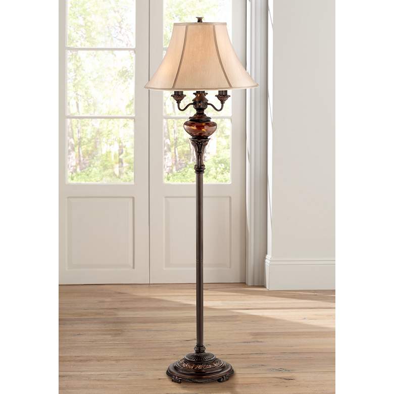 63" High Bronze Tortoise Shell Font Floor Lamp