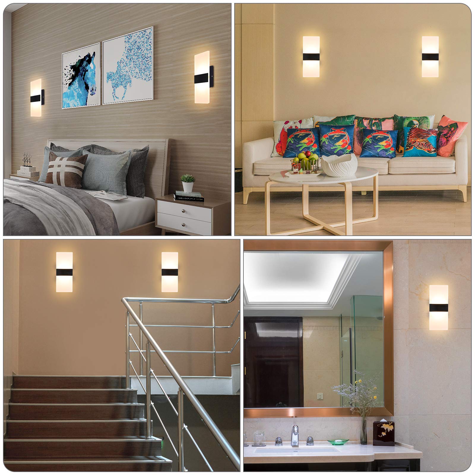 LIGHTESSLUXE 12W LED Wall Sconce Lights - Contemporary Elegance for Indoor Spaces in Warm White