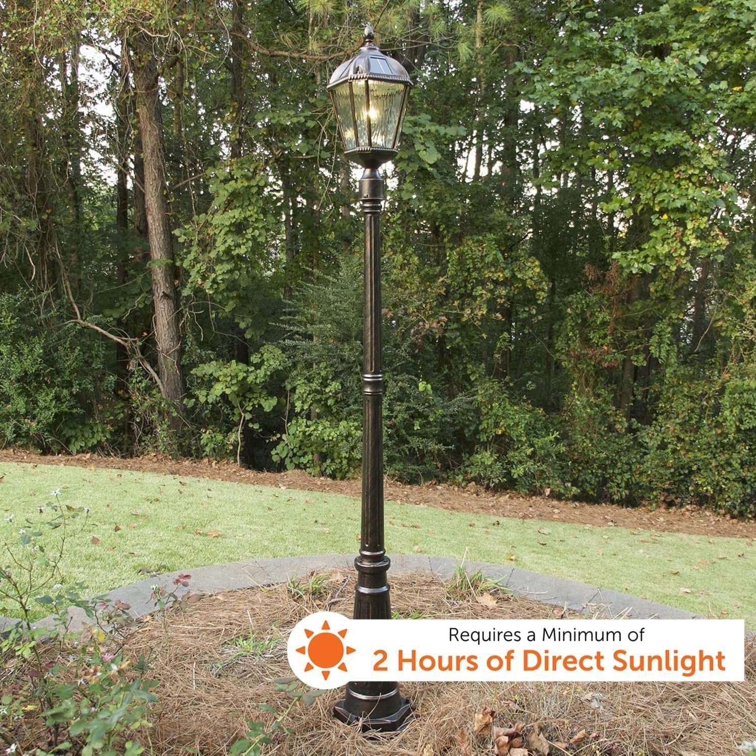 Outdoor Solar Lamp Post Light, Brushed Bronze Aluminum and Rainwater Glass Panels, 10-Year Royal Bulb, Warm White LED with Omni-Direction Reflector, 87-inch Height, 98B101