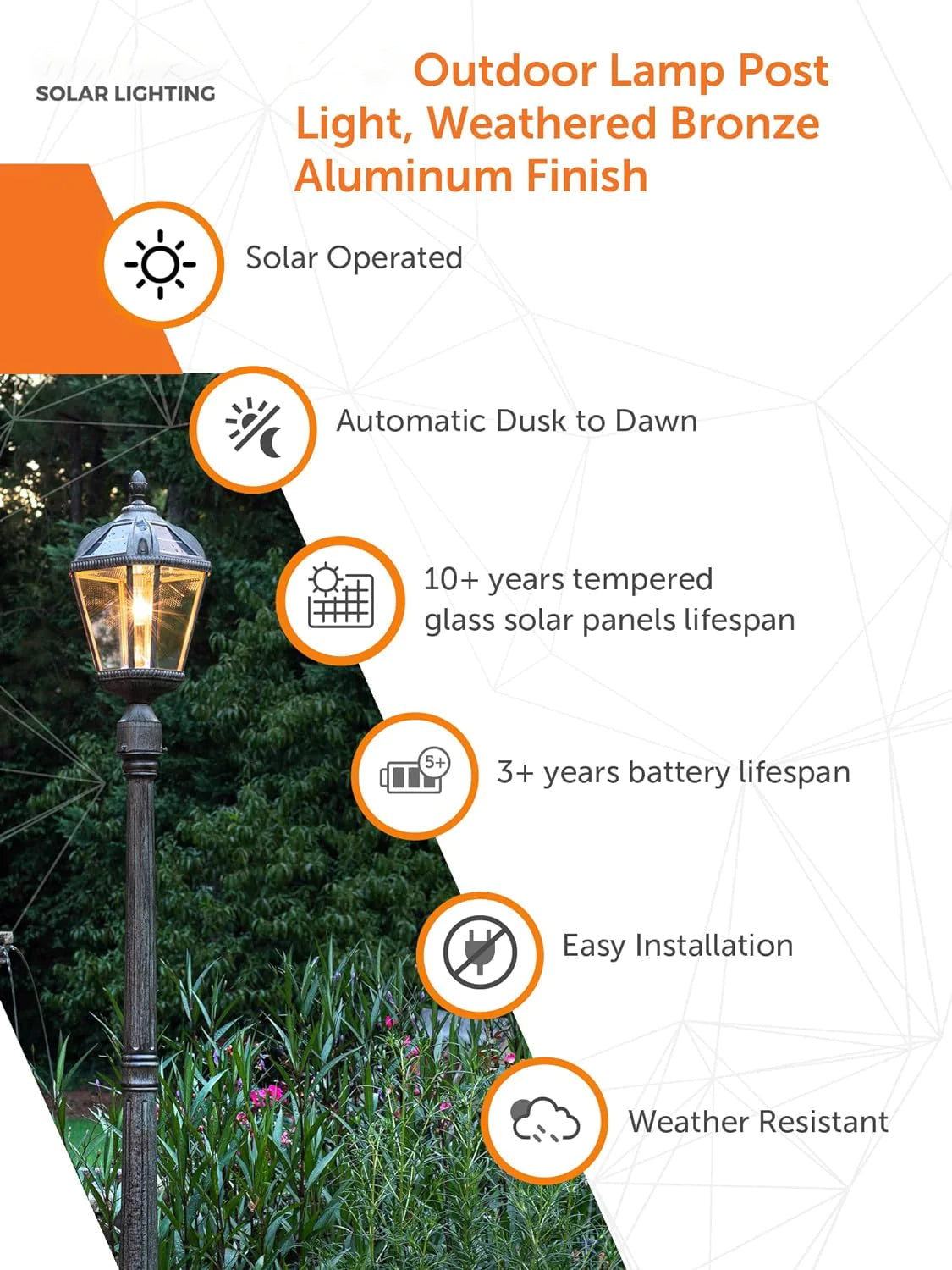 Outdoor Solar Lamp Post Light, Brushed Bronze Aluminum and Rainwater Glass Panels, 10-Year Royal Bulb, Warm White LED with Omni-Direction Reflector, 87-inch Height, 98B101