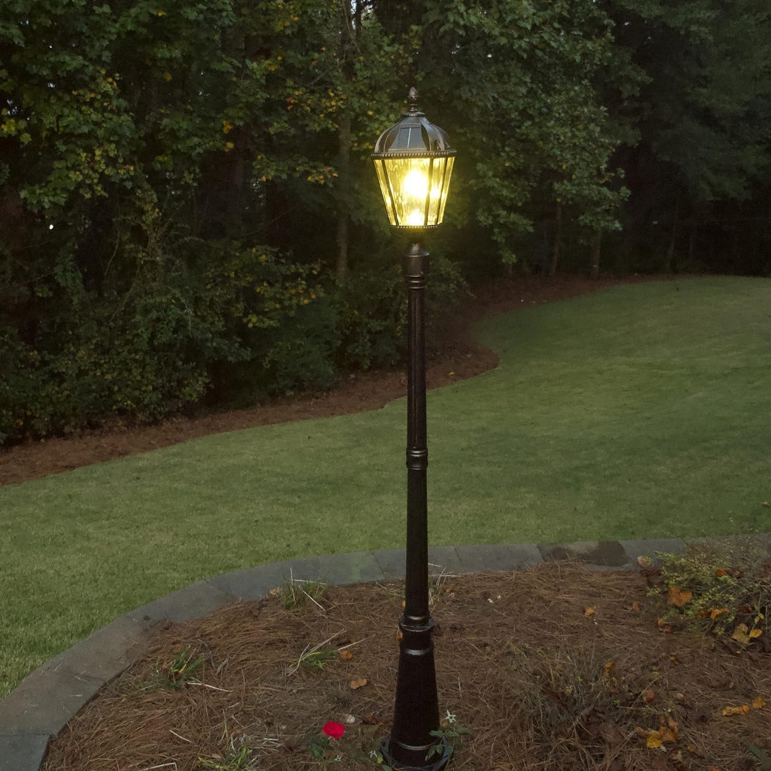 Outdoor Solar Lamp Post Light, Brushed Bronze Aluminum and Rainwater Glass Panels, 10-Year Royal Bulb, Warm White LED with Omni-Direction Reflector, 87-inch Height, 98B101