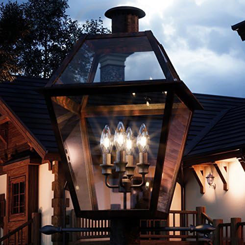 Luxury Historic Outdoor Pendant Light, Large Size: 29.5" H x 27.5" W, with Tudor Style Elements, Antique Gas Lantern Design, Rustic Copper Finish and Clear Glass, UQL1214