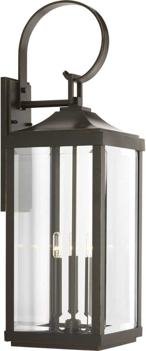 Gibbes Street Collection 3-Light Clear Beveled Glass New Traditional Outdoor Large Wall Lantern Light Textured Black