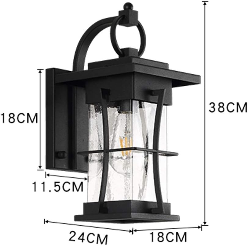 Garden Tradition Wall Lamp Lantern Black Fixture E27 Base Socket Outdoor Lighting Waterproof Wall Sconce Anti-Rust Seeded Glass for Garage Porch Entrance Decor Lamp