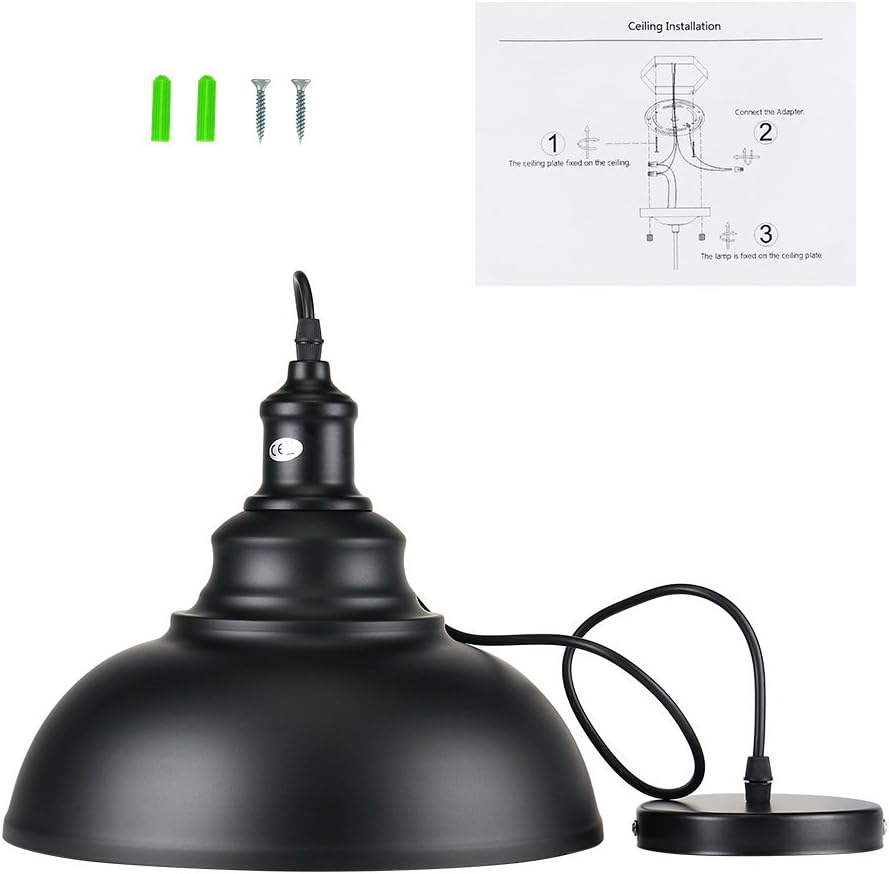 LIGHTESS Black Pendant Light Dimmable, Industrial Hanging Lights Metal Barn Farmhouse Kitchen Lighting Edison Ceiling Mount Fixture, OLL466