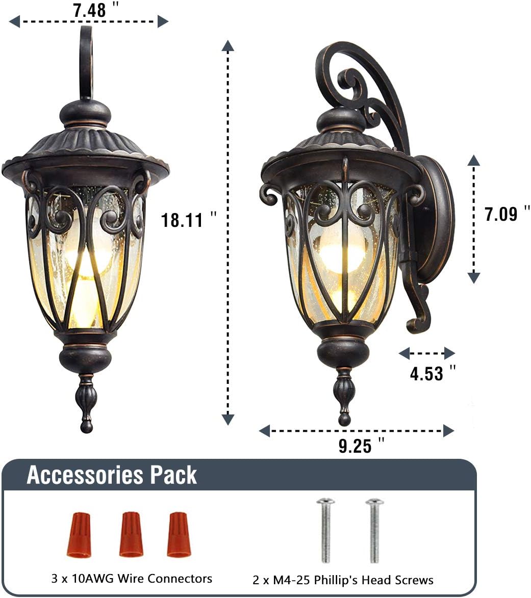 Dusk to Dawn Outdoor Post Light Fixture 24" High Bronze Post Lantern with Pier Mount, Exterior Pole Lighting with Seeded Glass for Yard, Garden, Patio and Pathway, 2 Pack, LMMS0519-M-2P