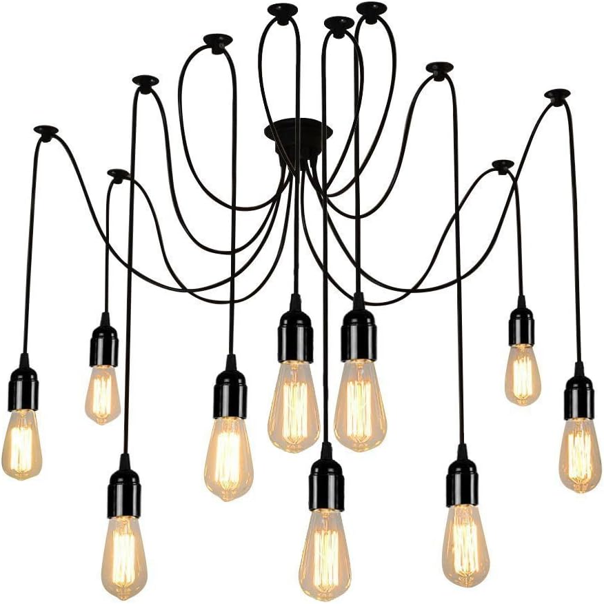 LIGHTESS Spider Pendant Lighting 10-Heads Edison Chandelier Vintage Multiple Adjustable DIY Ceiling Light Kit, CY-B10