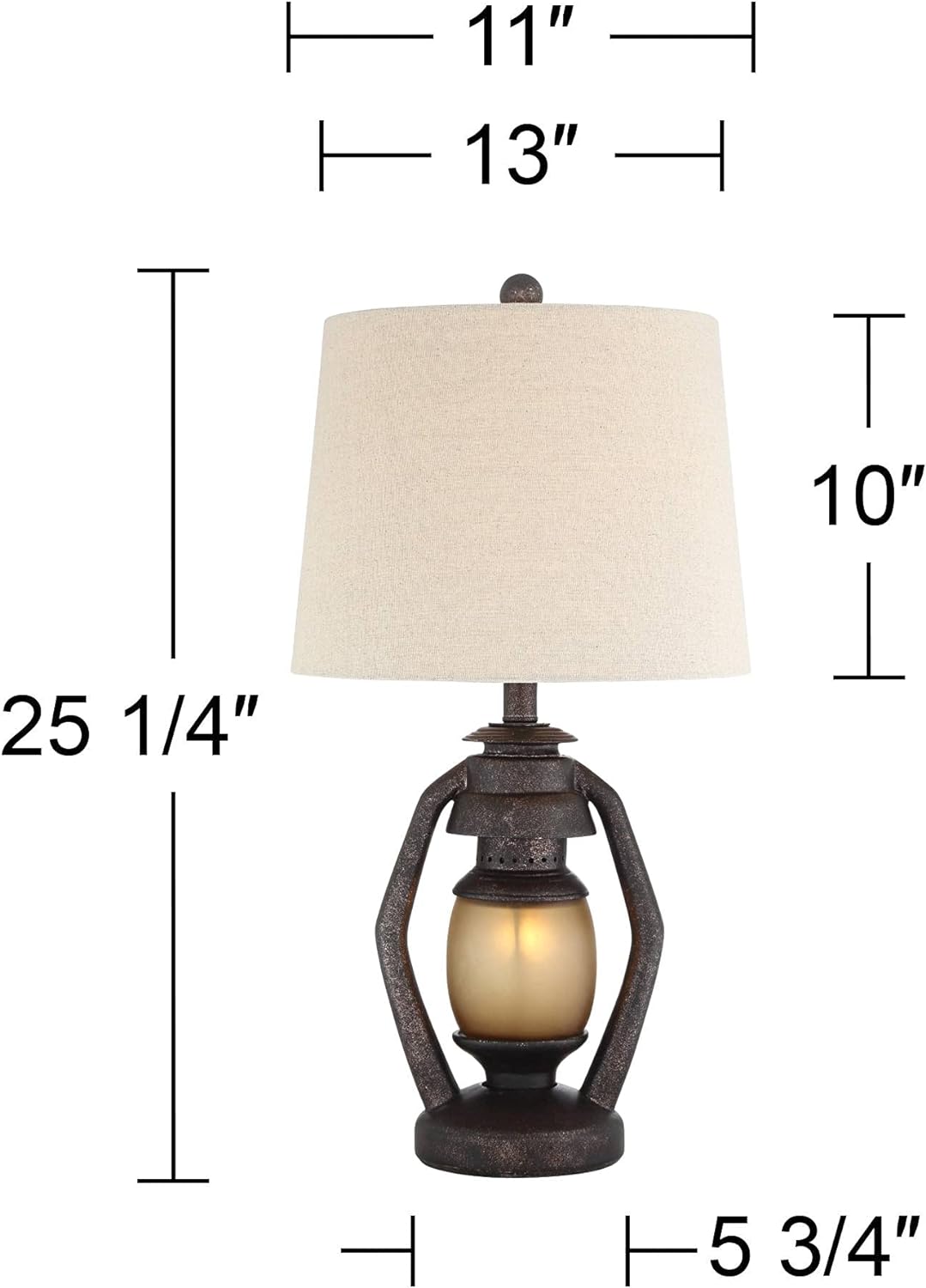 Horace Rustic Farmhouse Table Lamps 25.25" High Full Size Set of 2 with Nightlight Miner Lantern Brown Oatmeal Tapered Drum Shade for Living Room Bedroom House Bedside Nightstand