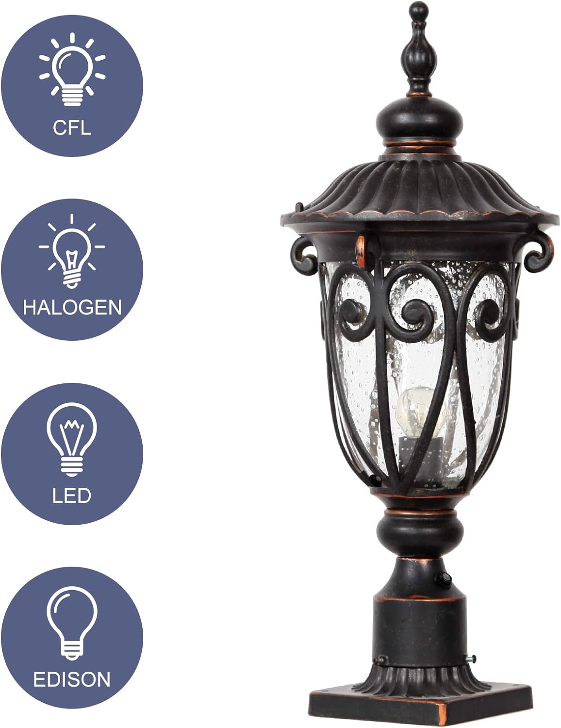 Dusk to Dawn Outdoor Post Light Fixture 24" High Bronze Post Lantern with Pier Mount, Exterior Pole Lighting with Seeded Glass for Yard, Garden, Patio and Pathway, 2 Pack, LMMS0519-M-2P