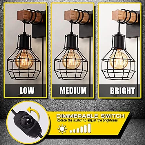 LIGHTESS Black Wall Sconces with Dimmer ON/Off Switch, Cage Wall Mount Light Fixture Industrial Farmhouse Lighting for Living Room Kitchen, C71Y215