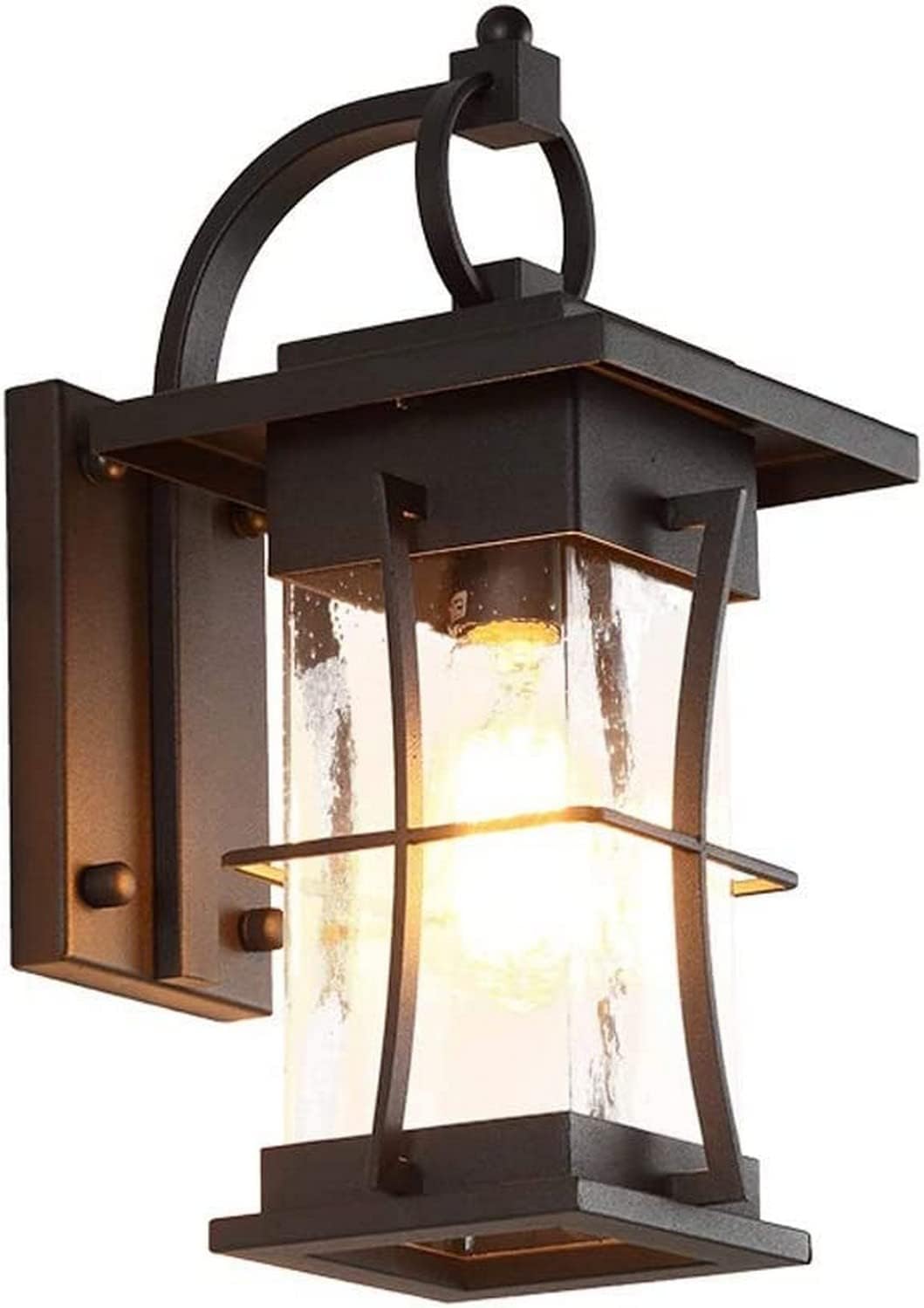 Garden Tradition Wall Lamp Lantern Black Fixture E27 Base Socket Outdoor Lighting Waterproof Wall Sconce Anti-Rust Seeded Glass for Garage Porch Entrance Decor Lamp