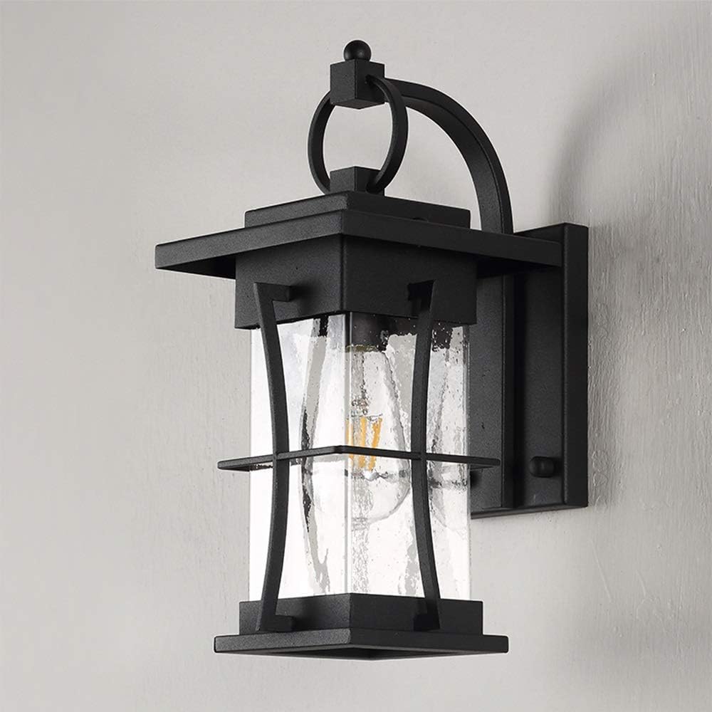 Garden Tradition Wall Lamp Lantern Black Fixture E27 Base Socket Outdoor Lighting Waterproof Wall Sconce Anti-Rust Seeded Glass for Garage Porch Entrance Decor Lamp