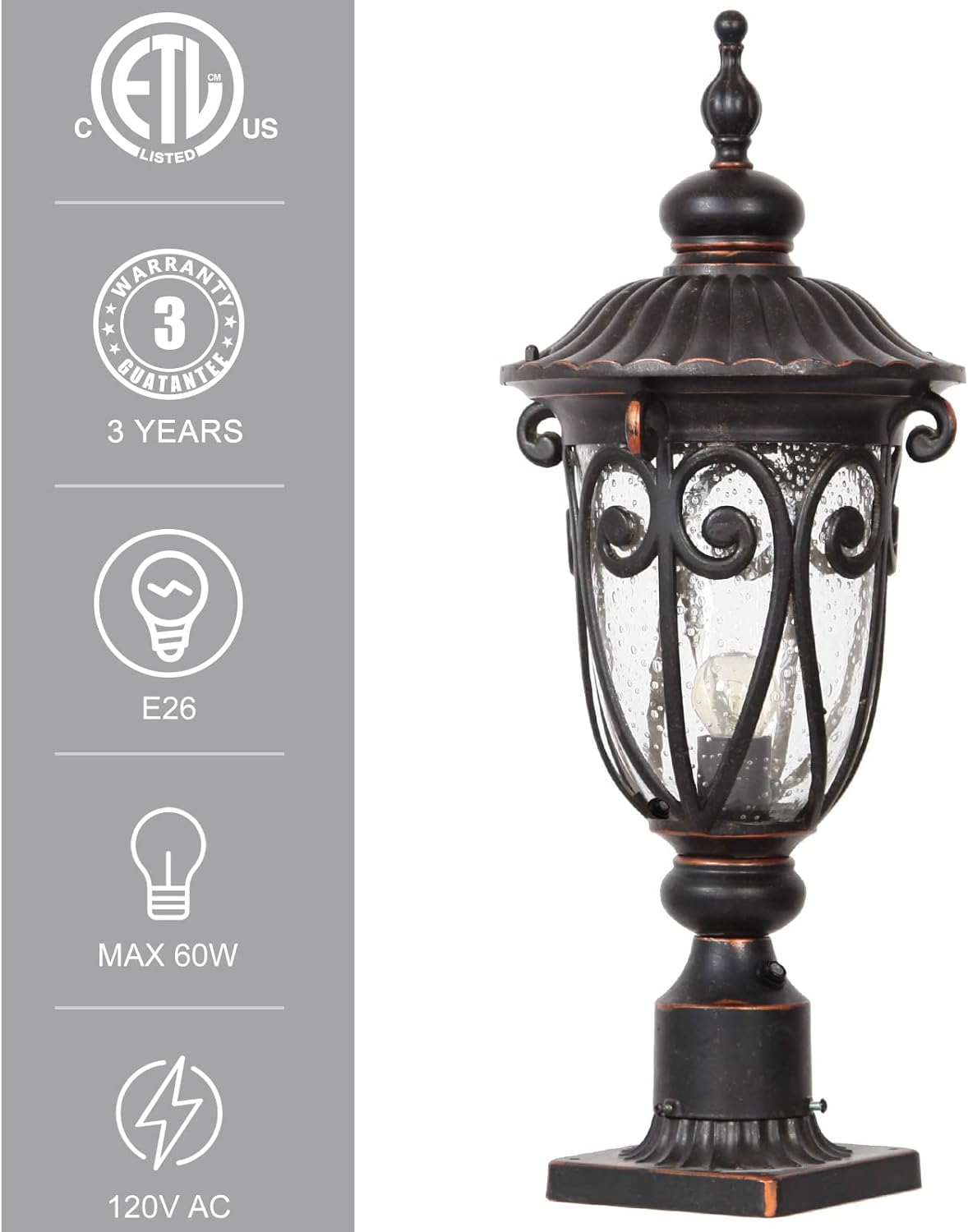 Dusk to Dawn Outdoor Post Light Fixture 24" High Bronze Post Lantern with Pier Mount, Exterior Pole Lighting with Seeded Glass for Yard, Garden, Patio and Pathway, 2 Pack, LMMS0519-M-2P