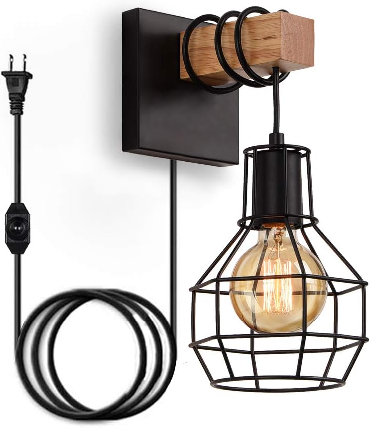 LIGHTESS Black Wall Sconces with Dimmer ON/Off Switch, Cage Wall Mount Light Fixture Industrial Farmhouse Lighting for Living Room Kitchen, C71Y215