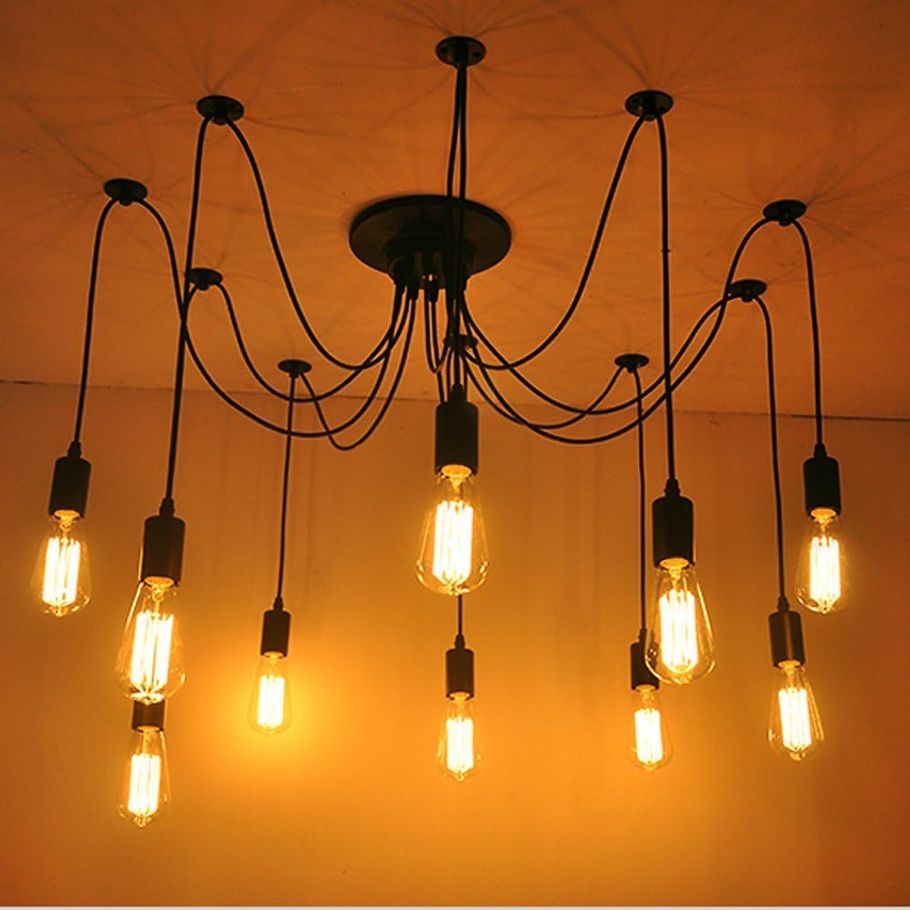 LIGHTESS Spider Pendant Lighting 10-Heads Edison Chandelier Vintage Multiple Adjustable DIY Ceiling Light Kit, CY-B10