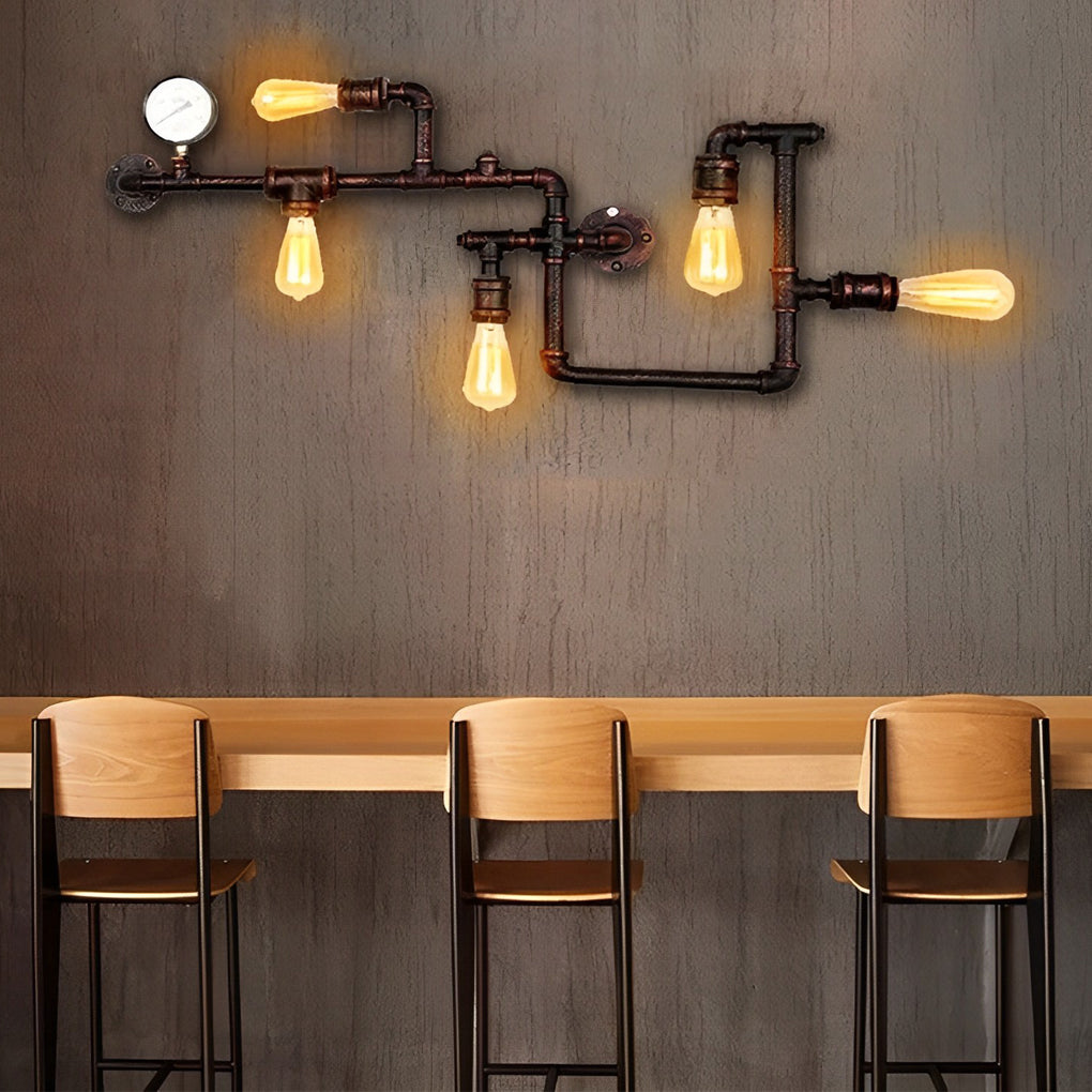 Vintage Iron Water Pipes Retro Creative Industrial Style Wall Light Fixture