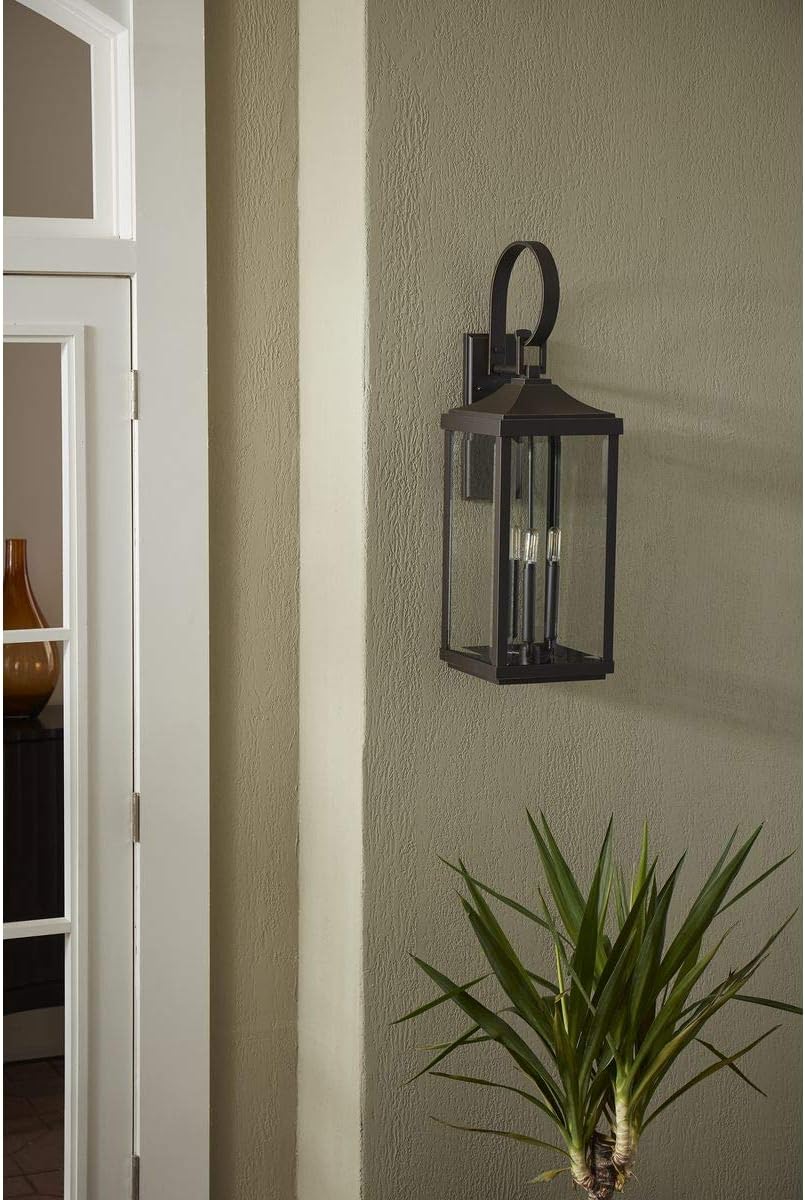 Gibbes Street Collection 3-Light Clear Beveled Glass New Traditional Outdoor Large Wall Lantern Light Textured Black