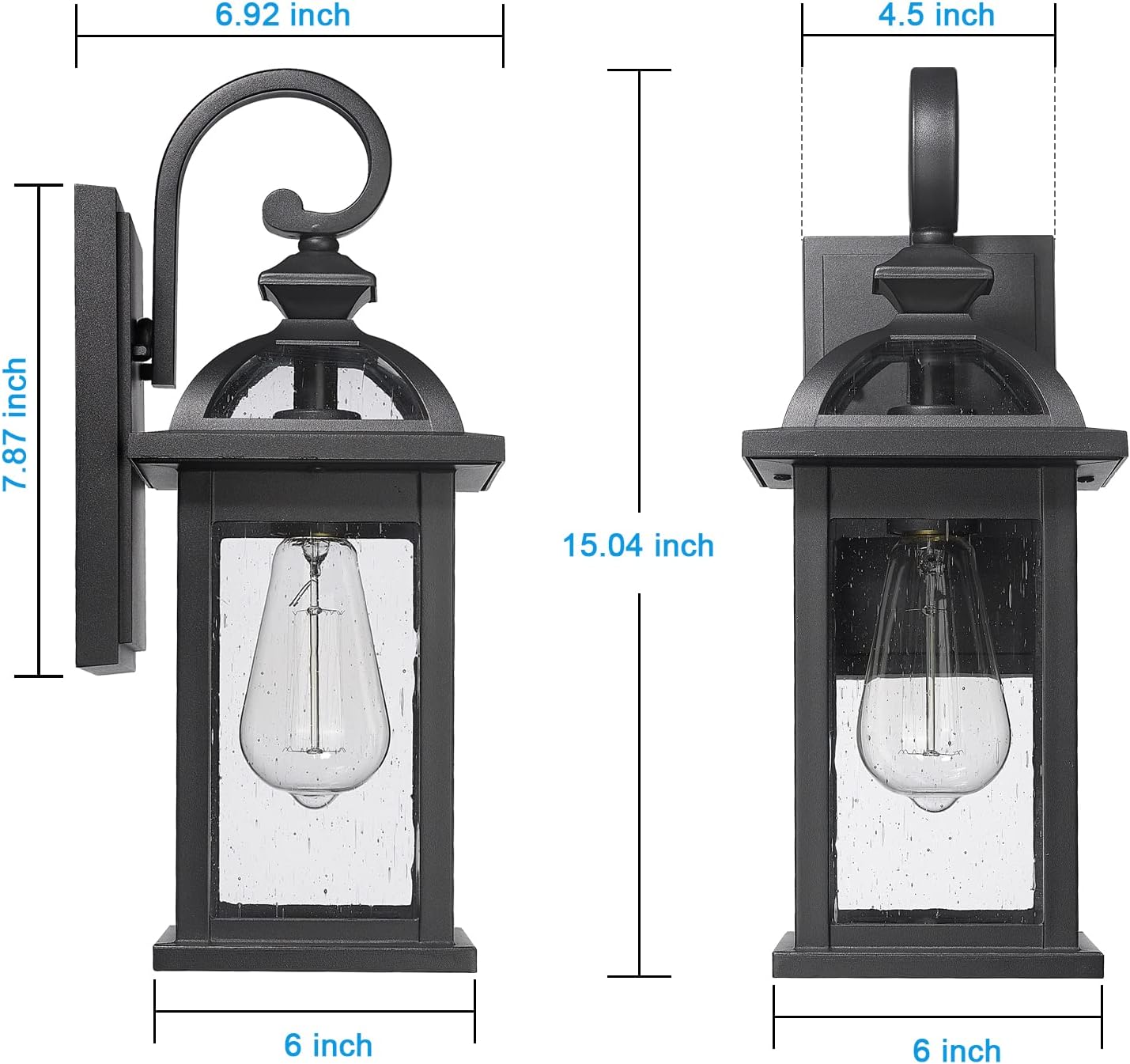 Outdoor Lights Fixtures Wall Mount, Large 22inch Outdoor Wall Sconce Lights with Seeded Glass Waterproof Outside Exterior Lights Fixture for House Front Porch Patio （Large, Black）