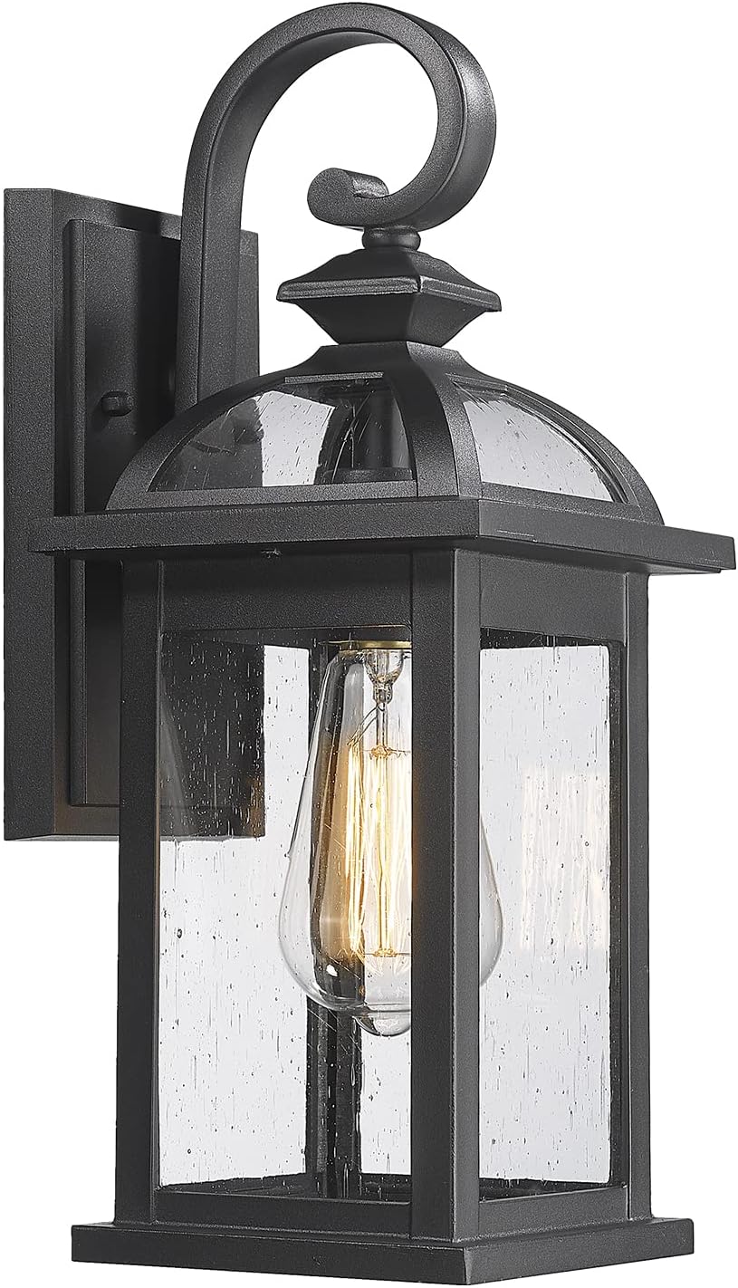 Outdoor Lights Fixtures Wall Mount, Large 22inch Outdoor Wall Sconce Lights with Seeded Glass Waterproof Outside Exterior Lights Fixture for House Front Porch Patio （Large, Black）