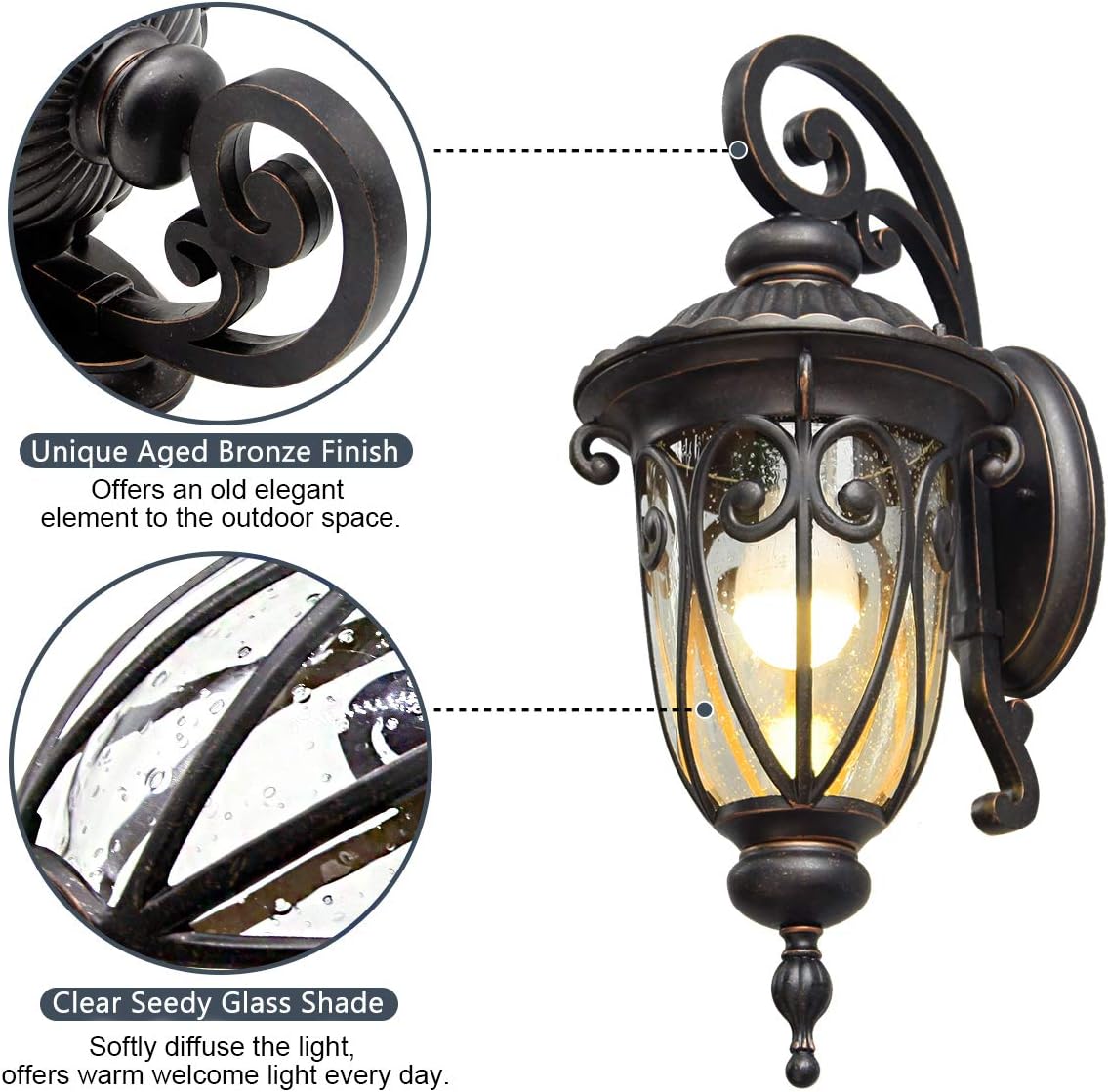 Dusk to Dawn Outdoor Post Light Fixture 24" High Bronze Post Lantern with Pier Mount, Exterior Pole Lighting with Seeded Glass for Yard, Garden, Patio and Pathway, 2 Pack, LMMS0519-M-2P