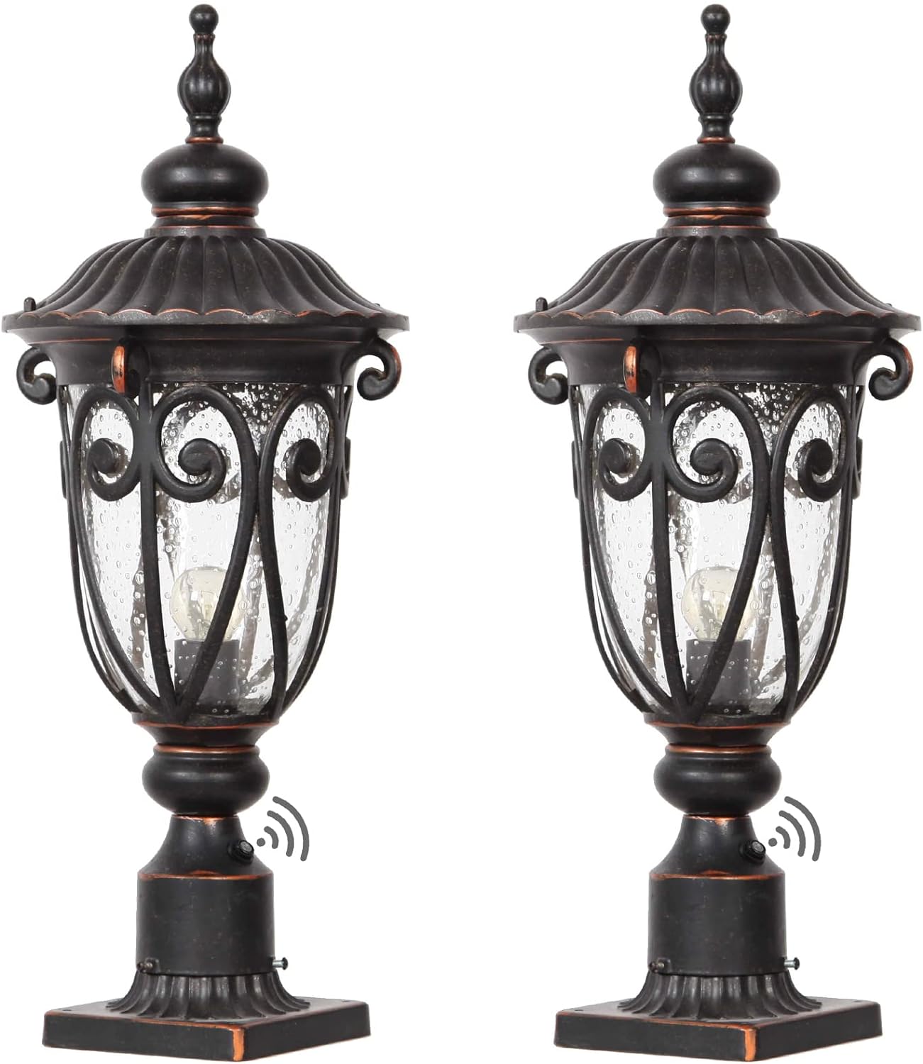 Dusk to Dawn Outdoor Post Light Fixture 24" High Bronze Post Lantern with Pier Mount, Exterior Pole Lighting with Seeded Glass for Yard, Garden, Patio and Pathway, 2 Pack, LMMS0519-M-2P