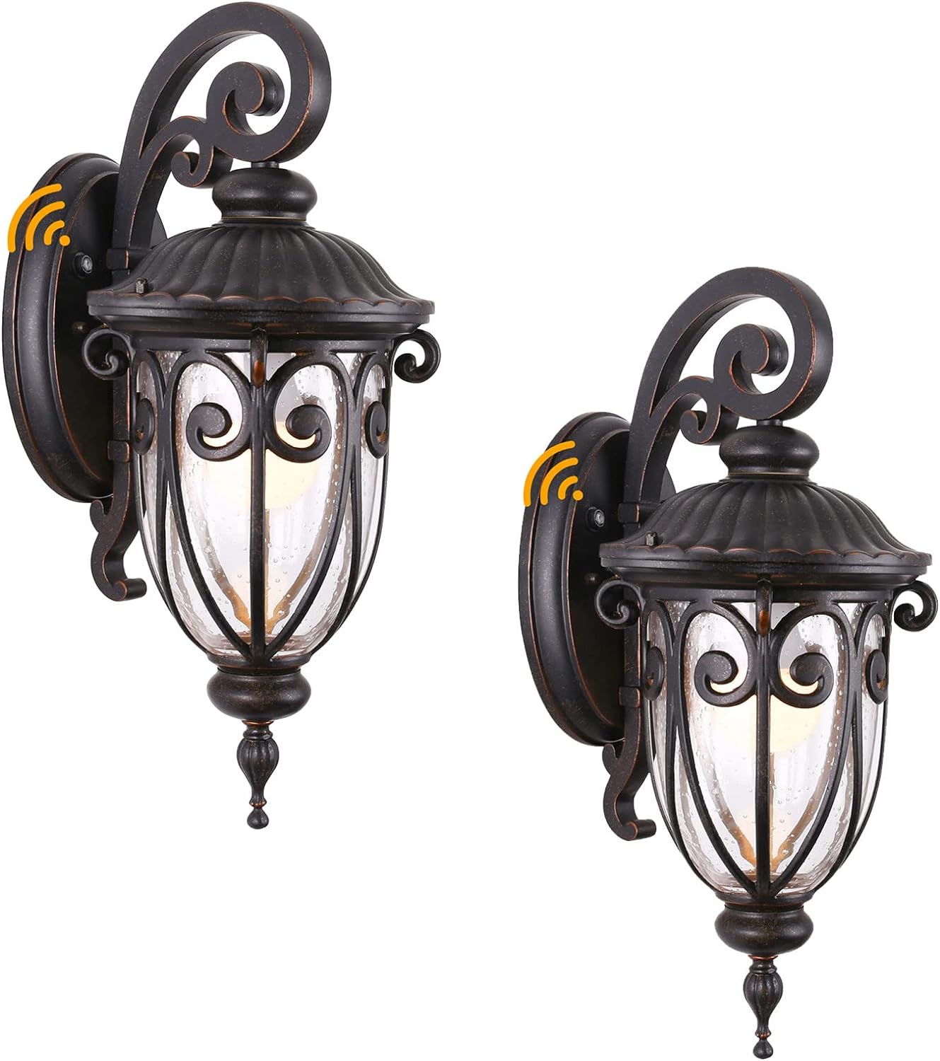 Dusk to Dawn Outdoor Post Light Fixture 24" High Bronze Post Lantern with Pier Mount, Exterior Pole Lighting with Seeded Glass for Yard, Garden, Patio and Pathway, 2 Pack, LMMS0519-M-2P