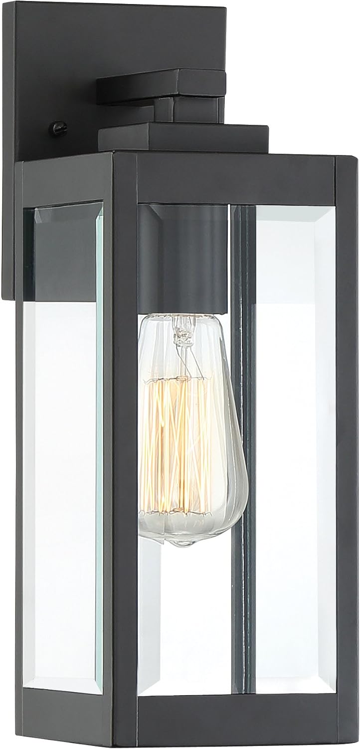 Modern Industrial Clear Beveled Glass Outdoor Wall Lantern, 4-Light 240 Total Watts, 30" H x 9" W, Earth Black