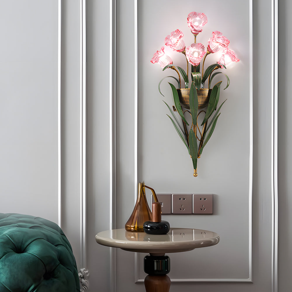 Bouquet Flowers Leaves 3 Step Dimming Pastoral American Style Wall Lamp