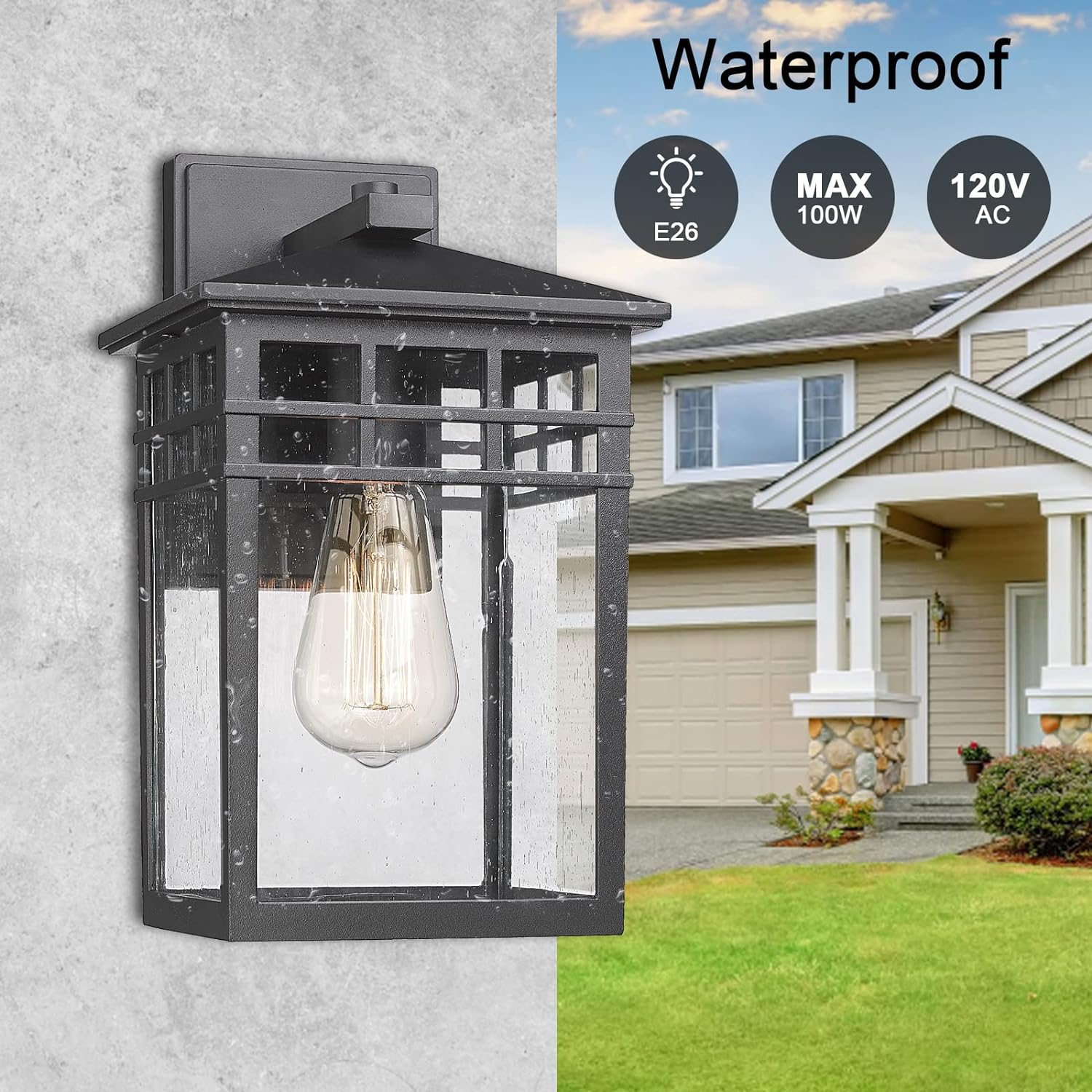 Colonial Outdoor Wall Lantern, Large Black Exterior Light Fixture with Clear Glass for Front Porch, 20 Inch Tall Waterproof Outdoor Wall Sconces Lamp Outside for House, Doorway, Garage, Corridor